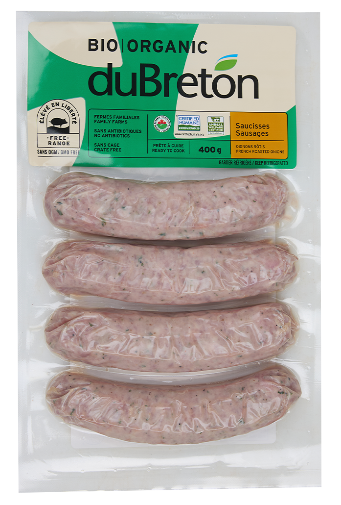 saucisses aux oignons rôtis biologique