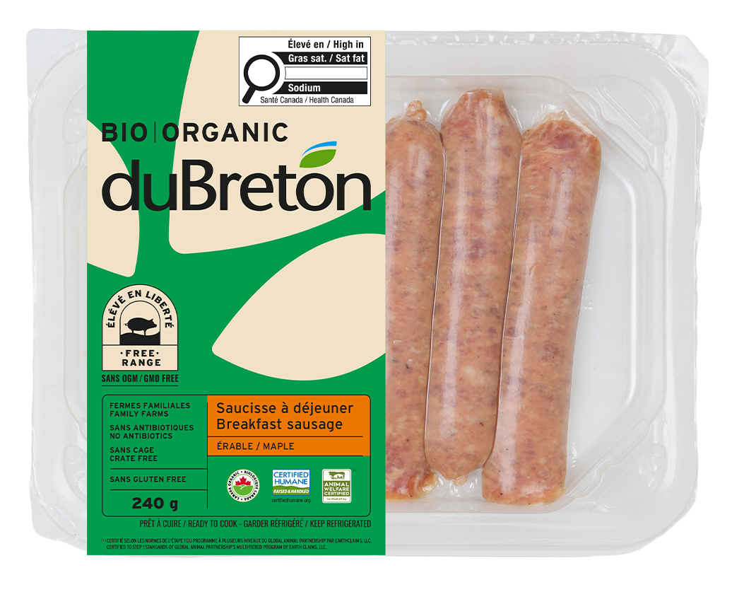saucisse déjeuner à l'érable biologique duBreton